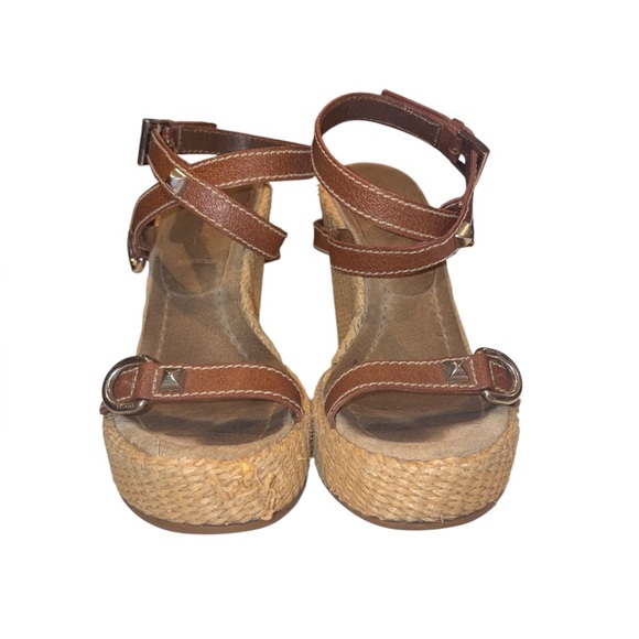 Prada Espadrille Platform Wedge Tan Leather Straps Silver Hardware Size 6 35.5 - Picture 3 of 6